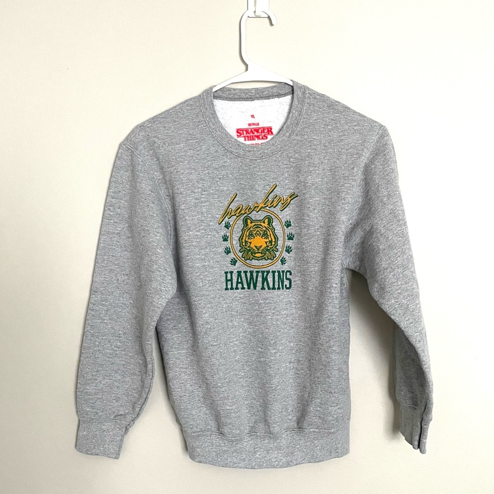 Stranger Things- Netflix Gray Crewneck Sweater with Graphic Design